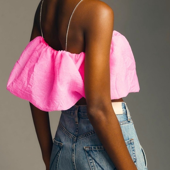 NWT Anthropologie Maeve Diamond-Strap Crop Top Hot Pink Barbiecore Size  Large - Picture 2 of 8